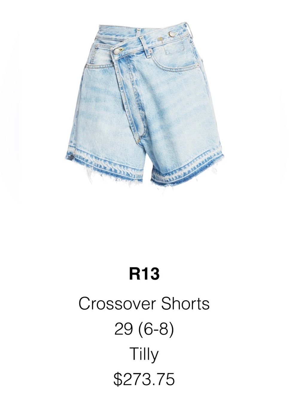 R13 Cross Over Denim Shorts Tilly Size 29 - Picture 4 of 9
